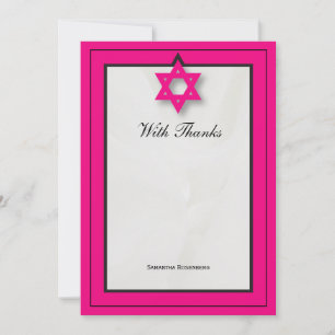 Hot Roze Elegante Stof Bat Mitswa Bedankt Opmerkin