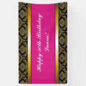 Hot-roze elke leeftijd Gold Damask Birthday-banner Spandoek (Verticaal)