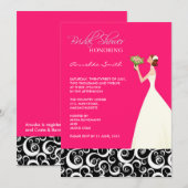 Hot-roze en Black Bridal Shower-uitnodigingen Kaart (Voorkant / Achterkant)