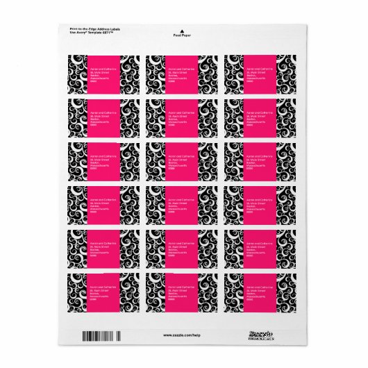 Hot-roze en Black Damask-Adresetiketten Etiket (Full Sheet)