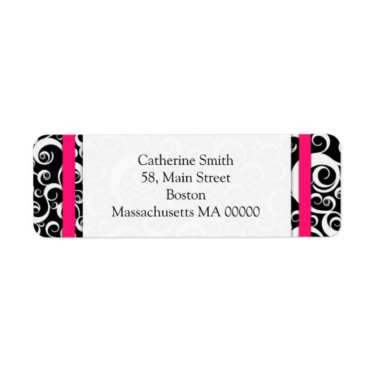 Hot-roze en Black Damask-Adresetiketten Etiket (Voorkant)