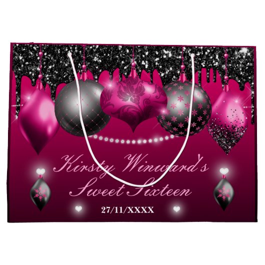 Hot-roze en Black kerstversiering Sweet 16 Groot Cadeauzakje (Achterkant)