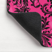 Hot-roze en Black Leafy Scrolls Mousepad Muismat (Hoek)