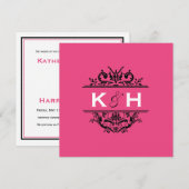 Hot-roze en Black Square Crest uitnodigen Kaart (Voorkant / Achterkant)