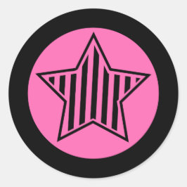 Hot-roze en Black Star Round-sticker Ronde Sticker