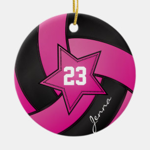 Hot-roze en Black Star Volleyball Keramisch Ornament