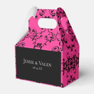 Hot-roze en Black Swirl Gothic Wedding Bedankdoosjes