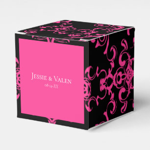 Hot-roze en Black Swirl Gothic Wedding Bedankdoosjes