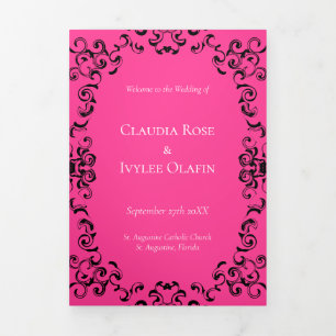 Hot-roze en Black Swirl Gothic Wedding Drieluik Programma