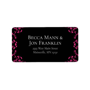 Hot-roze en Black Swirl Gothic Wedding Etiket