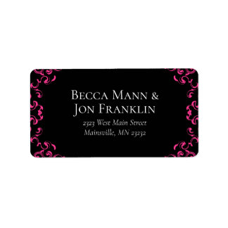 Hot-roze en Black Swirl Gothic Wedding Etiket