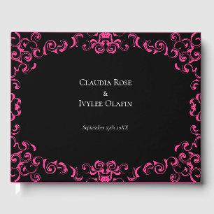 Hot-roze en Black Swirl Gothic Wedding Gastenboek