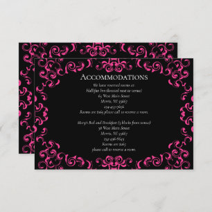 Hot-roze en Black Swirl Gothic Wedding Informatiekaartje