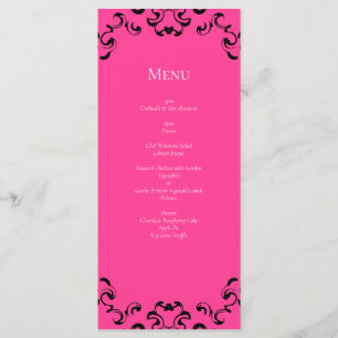 Hot-roze en Black Swirl Gothic Wedding Menu