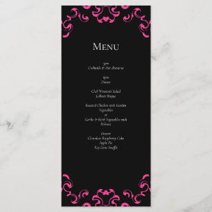 Hot-roze en Black Swirl Gothic Wedding Menu