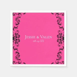 Hot-roze en Black Swirl Gothic Wedding Servet