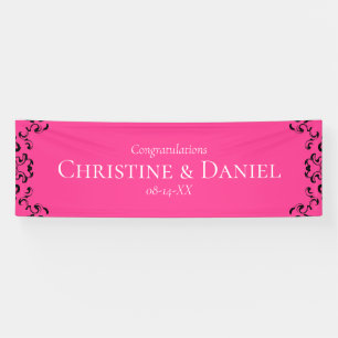 Hot-roze en Black Swirl Gothic Wedding Spandoek
