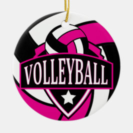 Hot-roze en Black 🏐 Volleyball Logo Keramisch Ornament