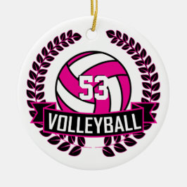Hot-roze en Black 🏐 Volleyball Logo Wreate Keramisch Ornament
