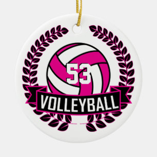 Hot-roze en Black 🏐 Volleyball Logo Wreate Keramisch Ornament