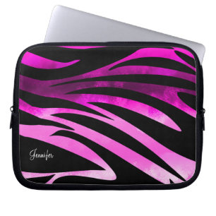 Hot-roze en Black Zebra striped patroon Laptop Sleeve