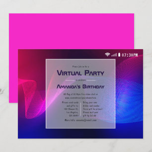 Hot=Roze en Blauw Virtual Glow Verjaardagsfeest Kaart