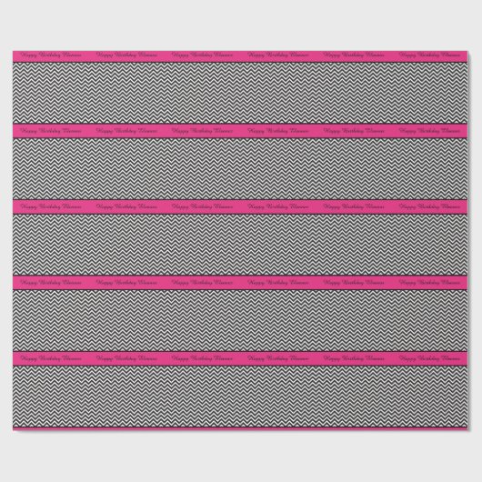 Hot-roze en Chevron ZigZag, aangepaste Birthday Gi Cadeaupapier (Vlak)