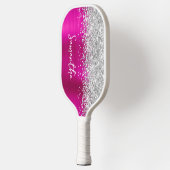 Hot-roze en Glittery Silver Glam Script Name Pickleball Paddle (Links)