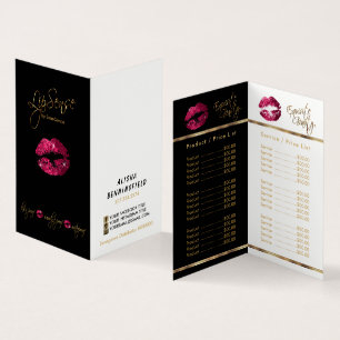 Hot-roze en Gold Lip-prijs en servicelijst Visitekaartjes