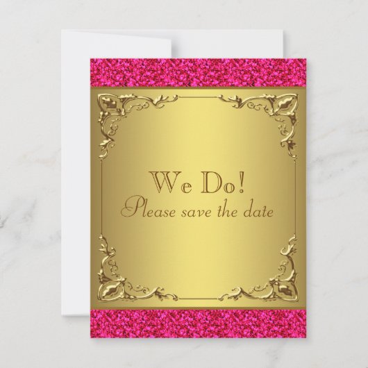 Hot-roze en Gold Sla de datum op Save The Date (Voorkant)