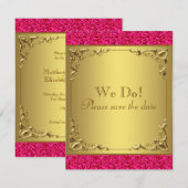 Hot-roze en Gold Sla de datum op Save The Date (Voorkant / Achterkant)