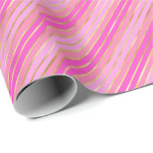 Hot-roze en Gold Stripes Cadeaupapier (Rol Hoek)