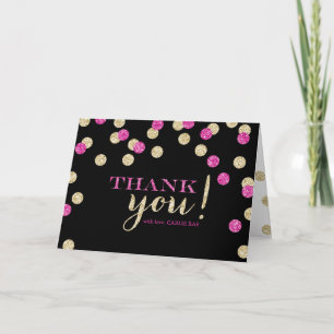 Hot Roze en Gouden Glitter Dank u Kaarten