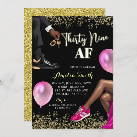 Hot roze en gouden sneaker bal 39 verjaardag kaart (Voorkant / Achterkant)