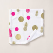 Hot-roze en gouden Stippen en ananas Fun Summer Ch Bad Handdoek (Wasdoekje)