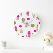 Hot-roze en gouden Stippen en ananas Fun Summer Ch Grote Klok (Huis)