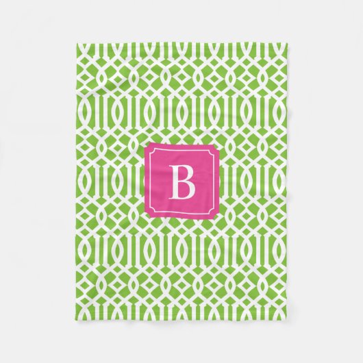 Hot-roze en Green Trellis | Fleece Blanket (Voorkant)