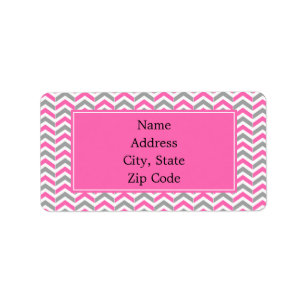 Hot-roze en grijze Chevron Pattern Etiket