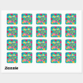 Hot Roze en groen patroon met roze vlinder Vierkante Sticker (Vel)