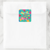 Hot Roze en groen patroon met roze vlinder Vierkante Sticker (Tas)