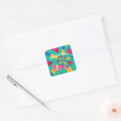 Hot Roze en groen patroon met roze vlinder Vierkante Sticker (Envelop)