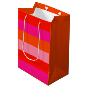 Hot-roze en heldere Oranje strepen Medium Cadeauzakje