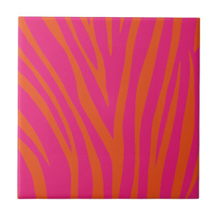 Hot-roze en heldere Oranje Zebra Stripes-keramisch Tegeltje