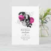 Hot-roze en marineblauw Floral Gothic Wedding Kaart (Staand voorkant)