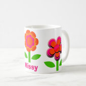 Hot-roze en Oranje bloemen Koffiemok (Voorkant rechts)