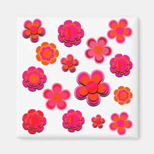 Hot-roze en Oranje bloemen Magneet