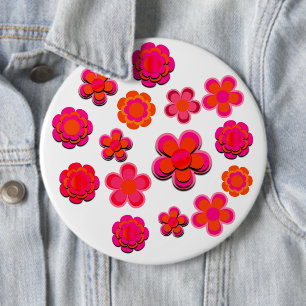 Hot-roze en Oranje bloemen Ronde Button 6,0 Cm
