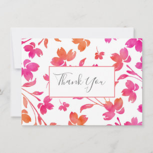 Hot-roze en Oranje Waterverf ventilatorstenen Bedankkaart
