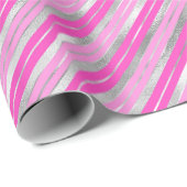 Hot-roze en Silver Stripes Cadeaupapier (Rol Hoek)