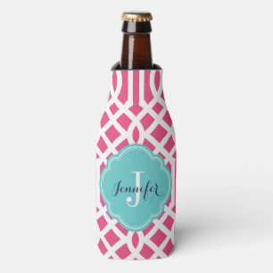 Hot roze en turquoise Trellis Monogram Flesjeskoeler